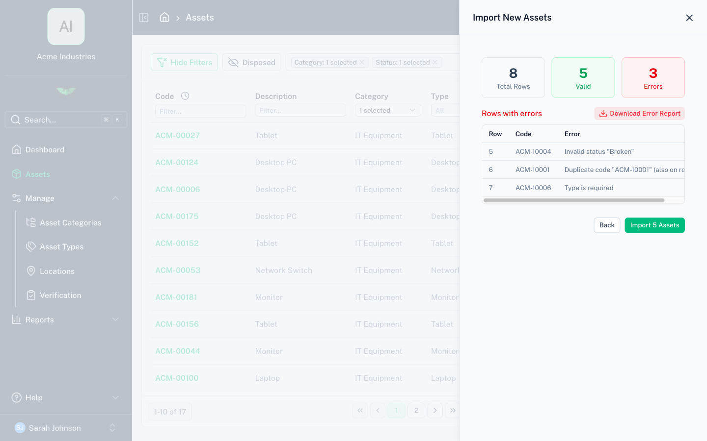 Import preview with validation